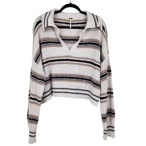 Free People Ivory Kennedy Stripe Drop Shoulder Pullover Sweater Size Small